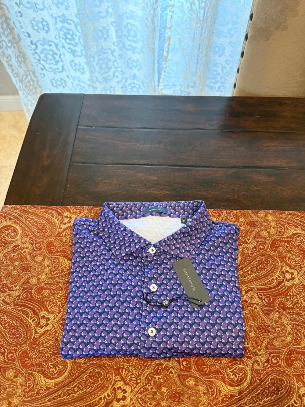 Turtleson Men's XL Navy/Violet Forest Performance Polo MSRP $120